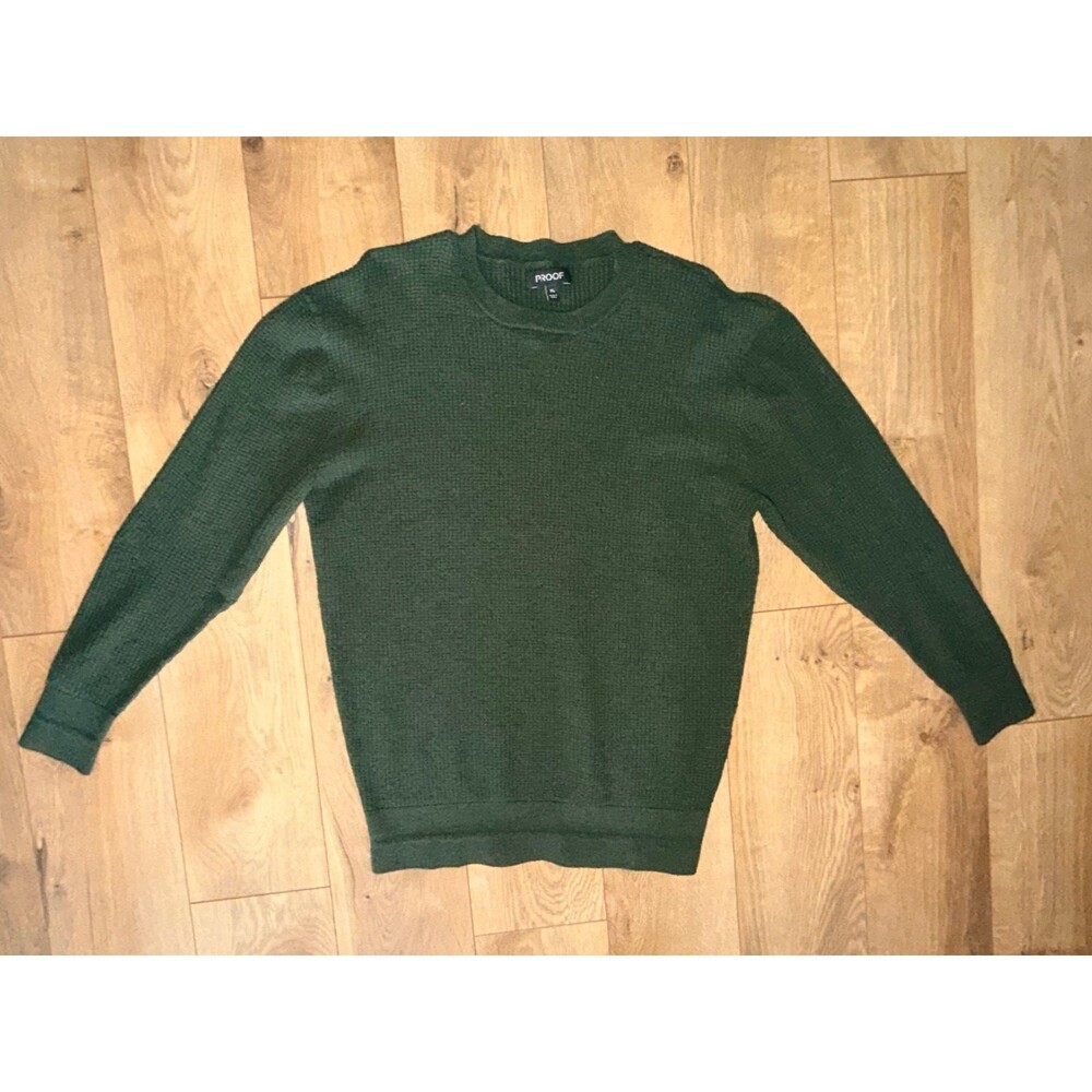 Womens Green Proof Wool Pullover Sweater XL Waffle Knit